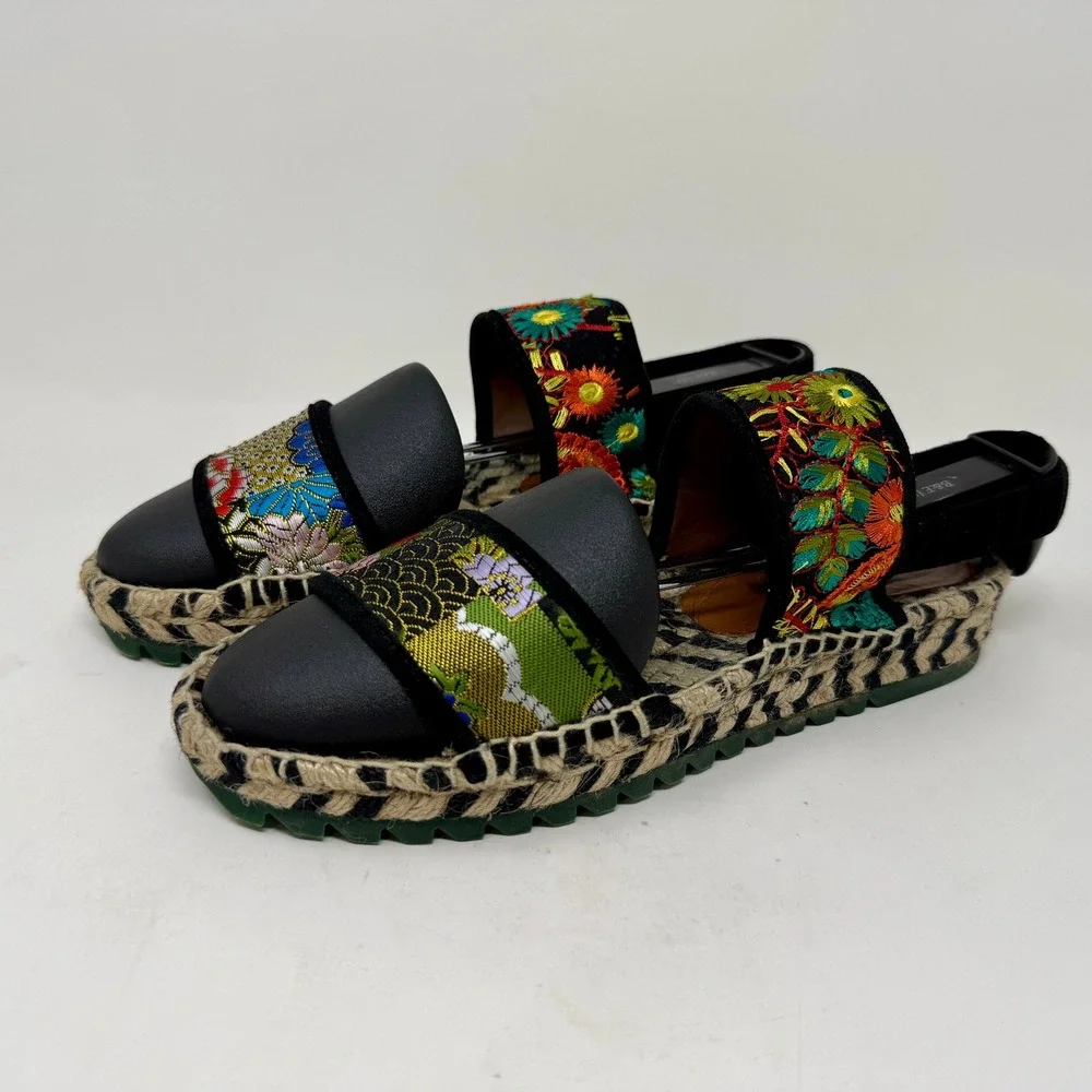 Kron by KronKron Women's Sz 8.5 Embroidered Platform Espadrille Sandals Colorful